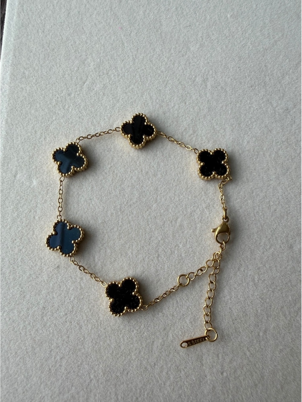 Non-Tarnish 18K Gold Plated Black Clover Bracelet